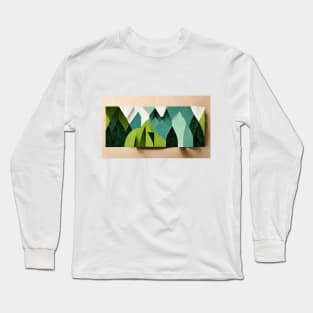 Deep in the Hillside Forest - Abstract Minimalism Papercraft Landscape Long Sleeve T-Shirt